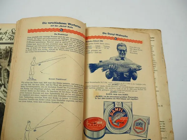 DAM Damyl Angelkatalog 1952 Angelrollen Ruten Blinker