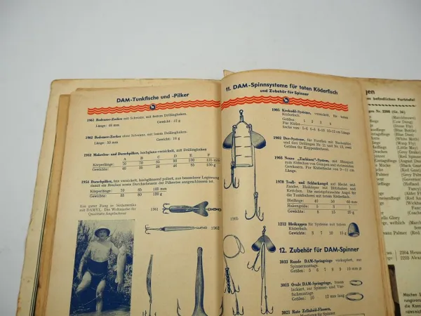 DAM Damyl Angelkatalog 1952 Angelrollen Ruten Blinker
