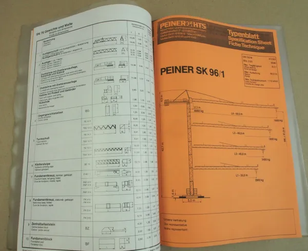 Datenblätter Peiner Turmdrehkrane SMK 93/1 203/1 SK 56 76 96/1 126/1 186 SN 86