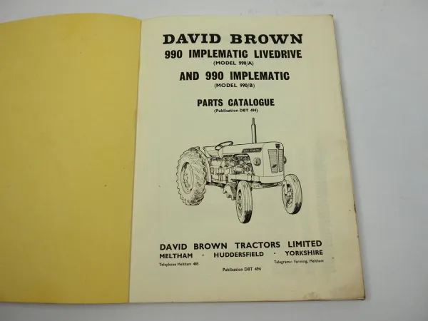 David Brown 990 A B Implematic Tractor Spare Parts List Ersatzteilliste ca. 1964