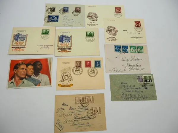 DDR 10x Briefe Ersttagsbriefe Einschreiben mit Briefmarken 1952