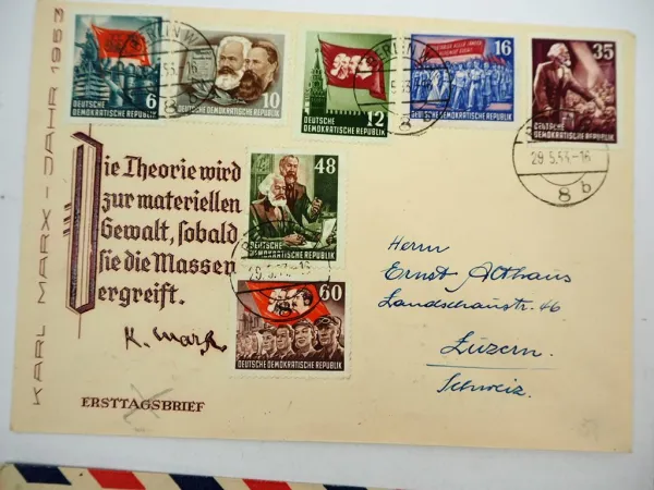 DDR 6x Briefe Ersttagsbriefe Einschreiben mit Briefmarken 1953