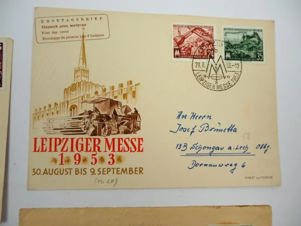 DDR 6x Briefe Ersttagsbriefe Einschreiben mit Briefmarken 1953