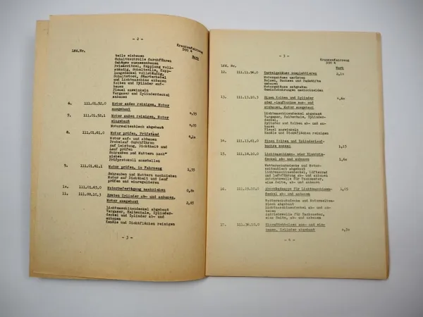 DDR Krankenfahrzeug Krause Duo 4 Reparatur Richtzeiten Preisliste 1970/80er J.
