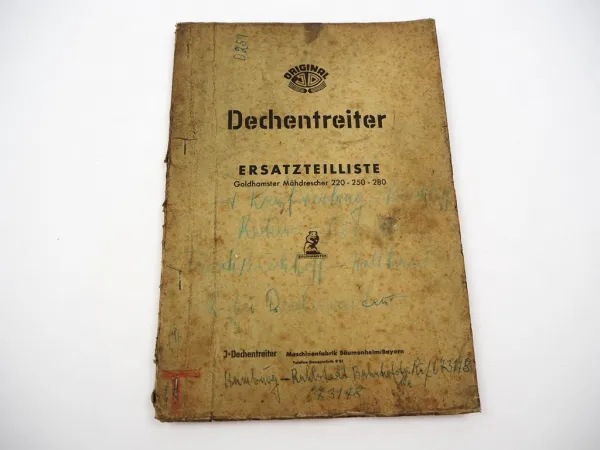 Dechentreiter GH 220 250 280 Mähdrescher Goldhamster Ersatzteilliste ca. 1959