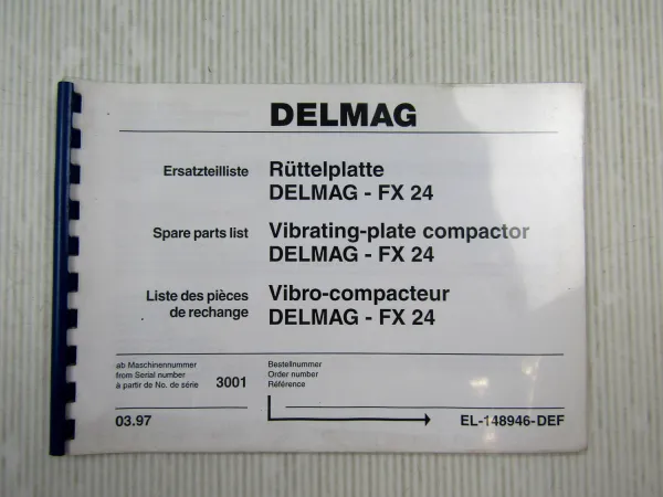 Delmag Delko FX24 Rüttelplatten Ersatzteilliste Spare Parts List 1997