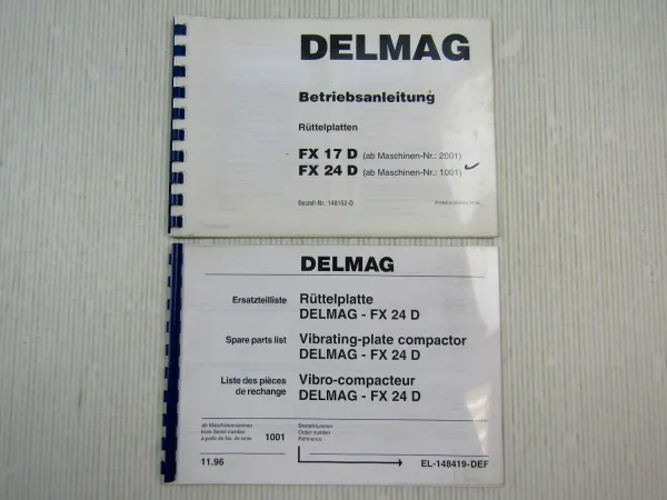 Delmag FX 24 D Rüttelplatte Ersatzteilliste + Betriebsanleitung Bedienung 1996