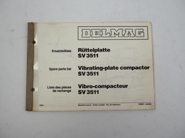 Delmag SV3511 Rüttelplatte Ersatzteilliste Spare Parts List