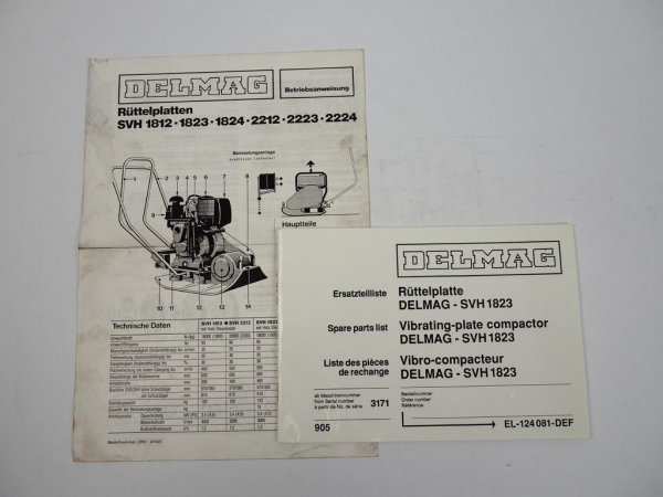 Delmag SVH1823 Rüttelplatte Betriebsanweisung Ersatzteilliste