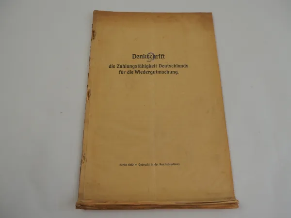 Denkschrift Zahlungsfähigkeit Deutschlands für die Wiedergutmachung 1920 Reichsdruckerei Berlin