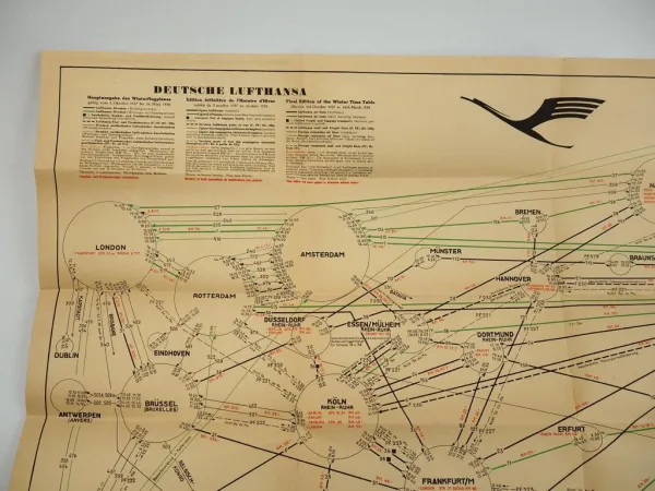 Deutsche Lufthansa Flugplan Streckenplan 1938