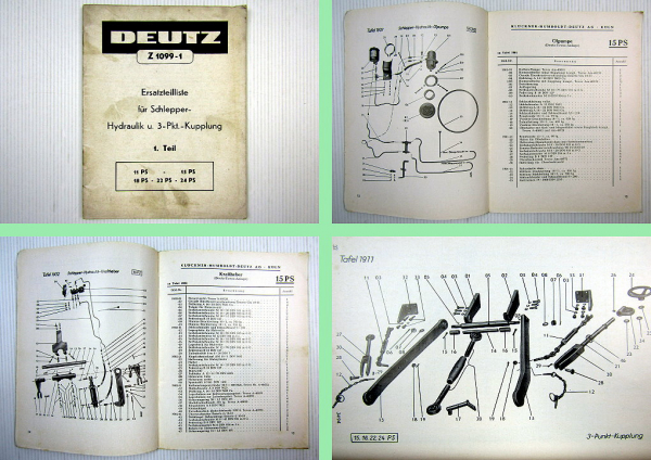 Deutz 11 bis 24 PS Schlepper Ersatzteilliste Hydraulik und 3 Punkt Kupplung 1956
