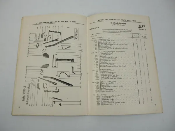 Deutz 18 PS - 60 PS Hydraulik Kupplung Ersatzteilliste Schlepper Hydraulik