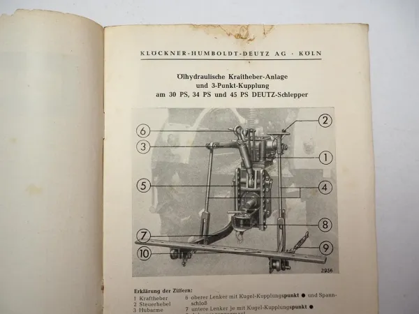 Deutz 30 34 45 PS Schlepper Bedienungsanleitung ölhydraulische Kraftheberanlage