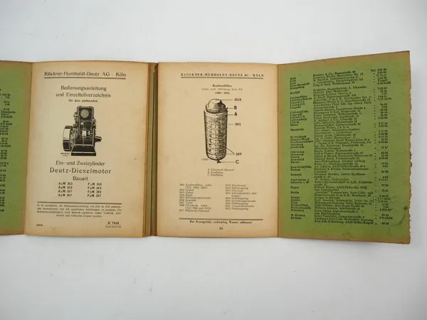 Deutz A1M A2M F1M F2M 313 315 317 Dieselmotor Bedienungsanleitung Ersatzteilliste
