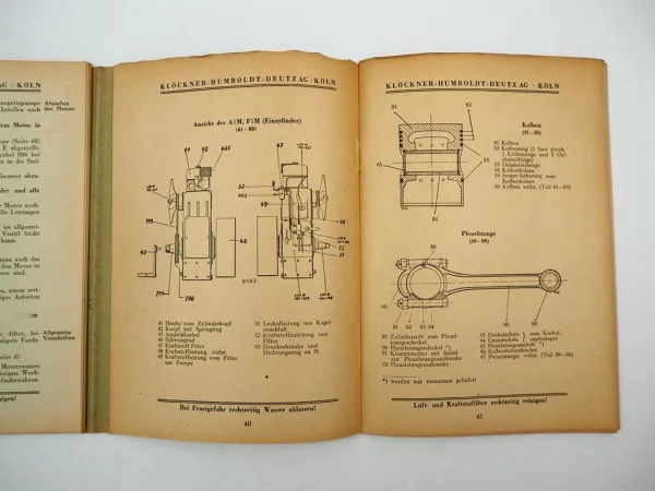 Deutz A1M A2M F1M F2M 313 315 317 Dieselmotor Betriebsanleitung Ersatzteilliste