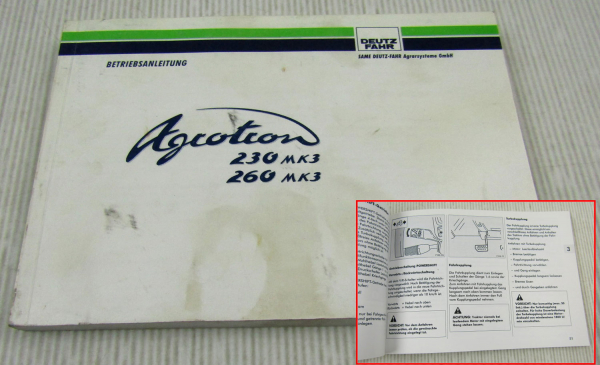 Deutz Agrotron 230 260 MK3 Bedienungsanleitung Betriebsanleitung von 10/2001