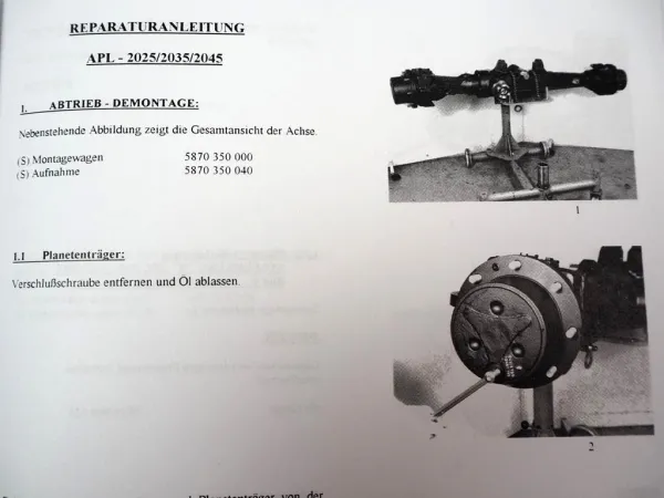 Deutz Agrotron Allrad Vorderachse Werkstatthandbuch ZF APL 2025 2035 2045 Reparaturanleitung