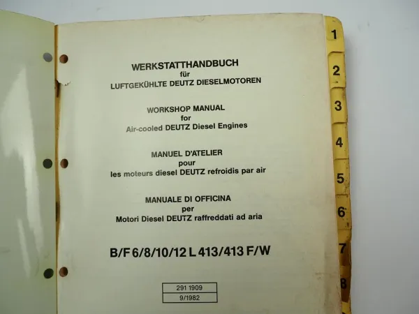 Deutz B F6L bis B F12L 413 F W Motor Werkstatthandbuch 1982