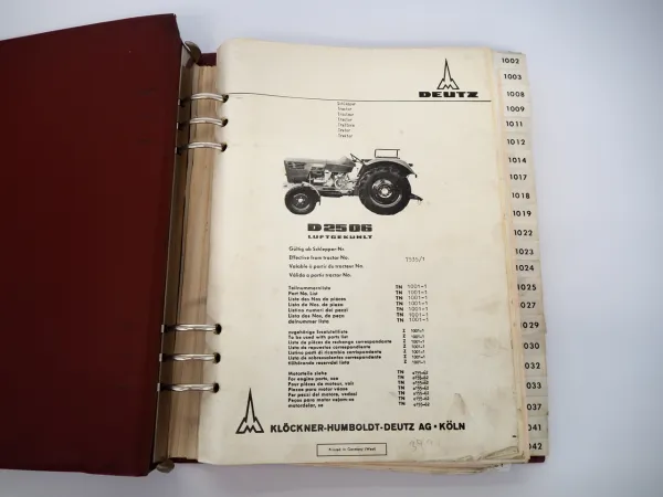 Deutz D 2506 Traktor Ersatzteilliste Teilenummern 1968 - 1971 TN1001-1