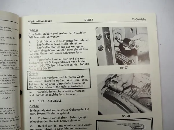 Deutz D 2506- 5506 5206 6206 Getriebe TW25 TW35 TW50 Werkstatthandbuch 1974