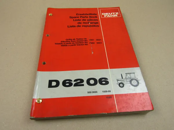Deutz D 6206 D6206 Traktor Ersatzteilliste Parts List Ersatzteilkatalog 1980