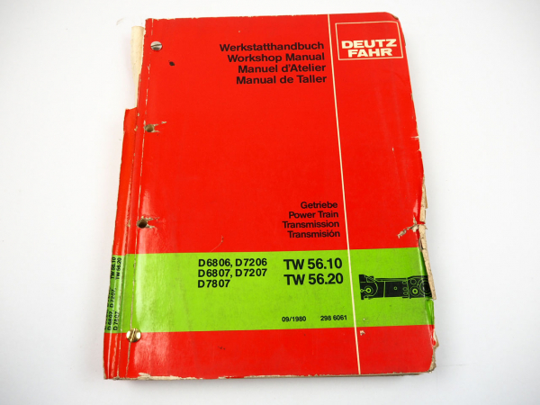Deutz D 6807 7207 7807 6806 7206 Getriebe TW56.10 TW56.20 Werkstatthandbuch