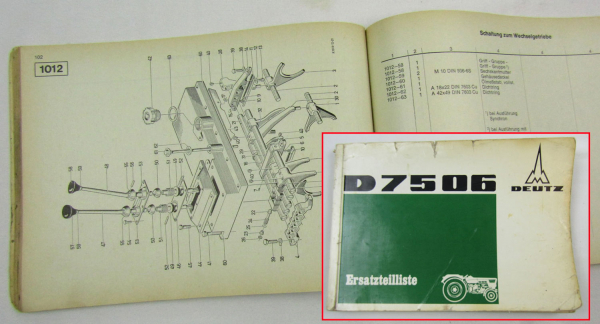 Deutz D 7506 Traktor Ersatzteilliste 1969 Ersatzteilkatalog 7930/1 und ab 7931/1