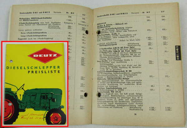 Deutz D15 D25 D30 D40 D40S D50 F3L / F4L 514 Dieselschlepper Preisliste Feb.1961