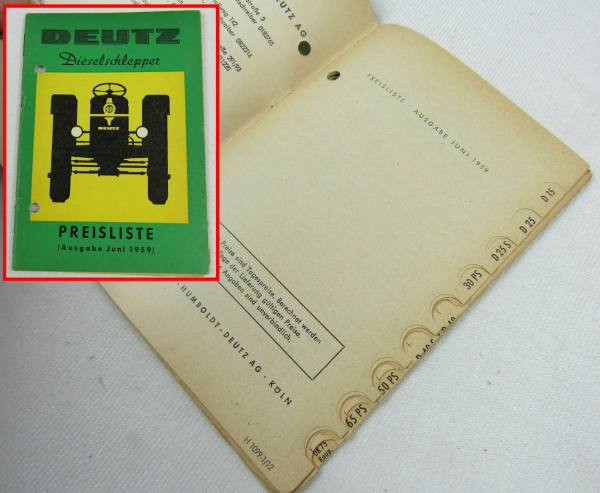 Deutz D15 D25 D40 S F1L712 F2L F3L F4L 514 Dieselschlepper Preisliste Juni 1959