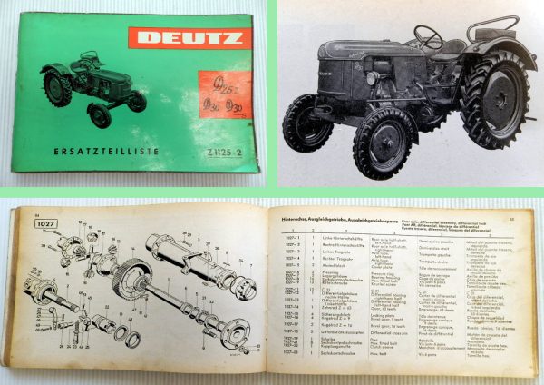 Deutz D25.2 D30 D30S Traktor Ersatzteilliste Spare Parts List 1964