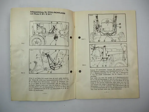 Original Deutz D30 D40 D50 D3005 bis D5505 06er Stoll Frontlader Anbauanleitung 1969