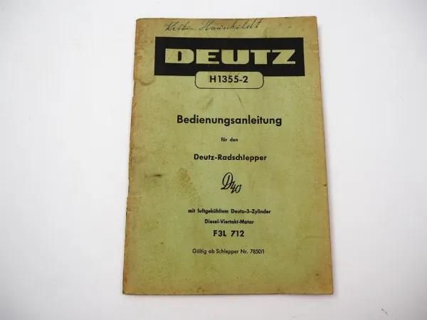 Deutz D40 Radschlepper Betriebsanleitung Bedienungsanleitung 1958
