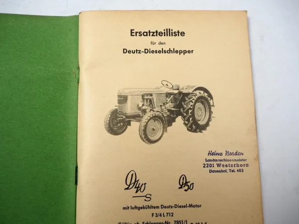 Deutz D40.1S D50 Schlepper Ersatzteilliste Ersatzteilkatalog 1960er Jahre