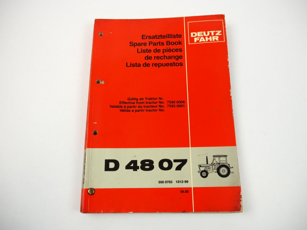 Deutz D4807 Traktor Schlepper Ersatzteilliste Ersatzteilkatalog 1980