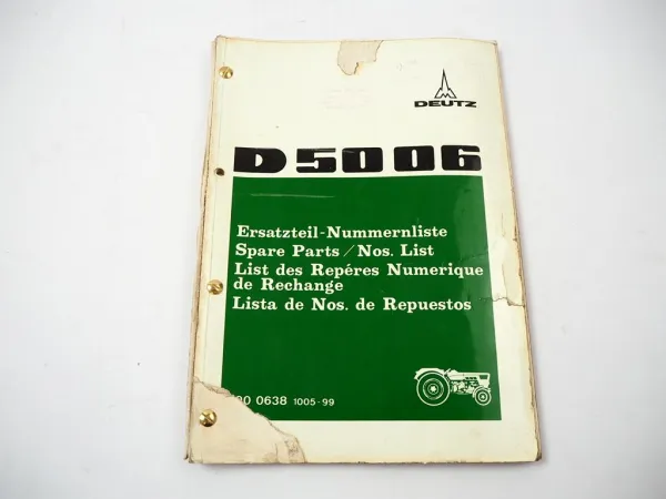 Deutz D5006 Schlepper Ersatzteilliste Parts List Ersatzteilkatalog 1972/73