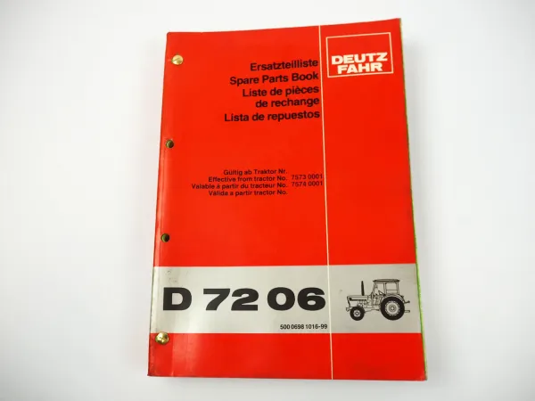 Deutz D7206 Traktor Schlepper Ersatzteilliste Spare Parts Book 1980