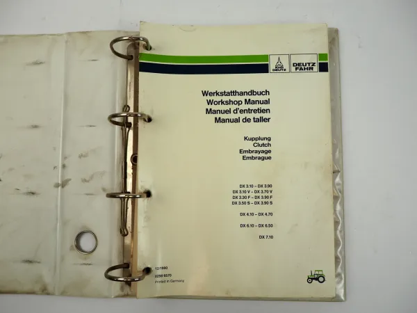 Deutz DX 3.10 bis DX 7.10 Werkstatthandbuch Reparaturen Kupplung 1990