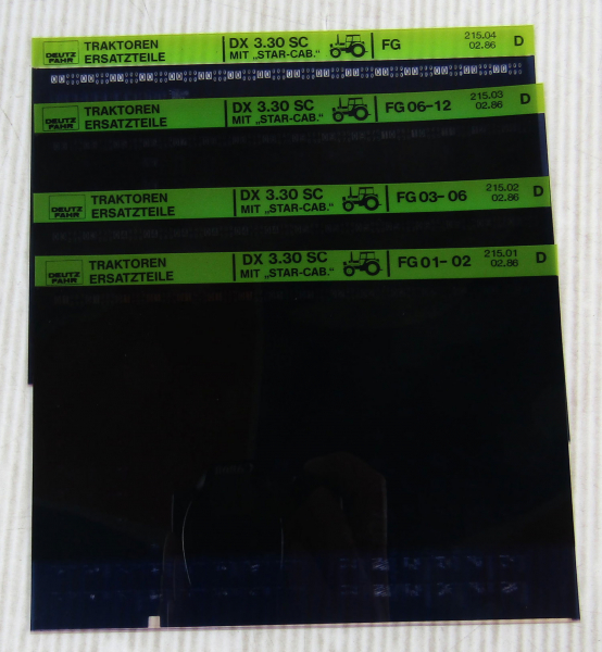 Deutz DX 3.30 SC Schlepper Ersatzteilliste 1986 Microfich Teilekatalog