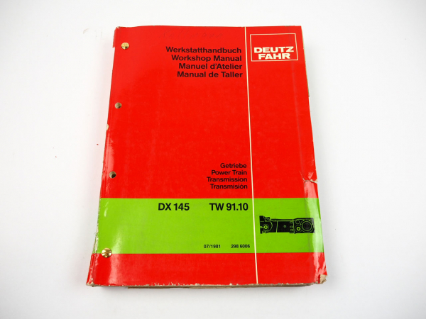 Deutz DX145 Reparaturanleitung Werkstatthandbuch Getriebe TW91.10 Ausgabe 1981