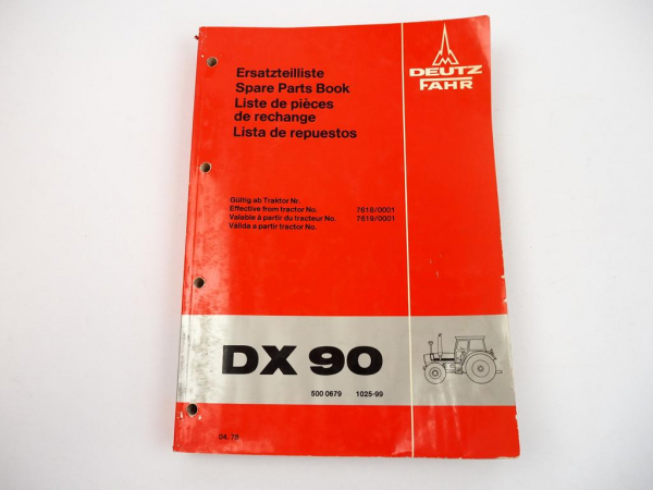 Deutz DX90 Traktor Schlepper Ersatzteilliste Parts List 1978
