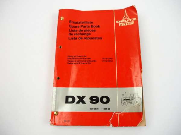 Deutz DX90 Traktor Schlepper Ersatzteilliste Spare Parts List 1978