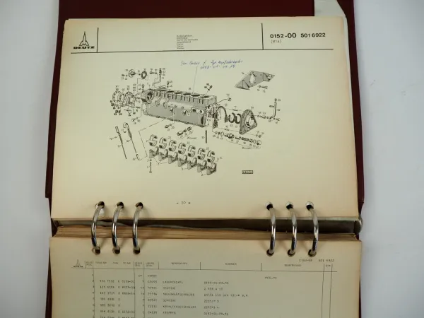 Deutz F A 6L 514 Dieselmotor Ersatzteilliste Teilenummernliste 1974 TN0152-36