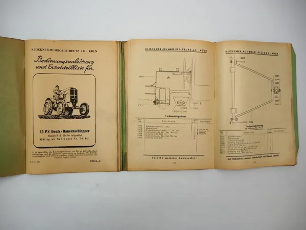 Deutz F1L 514/50 Schlepper 15 PS Betriebsanleitung Ersatzteilliste 1950er Jahre