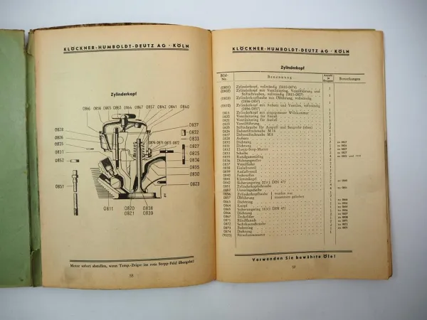 Deutz F1L 514/50 Schlepper 15 PS Betriebsanleitung Ersatzteilliste 1950er Jahre