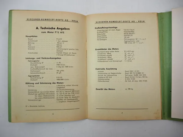 Deutz F1L 612 Diesel Motor Bedienungsanleitung Betriebsanleitung Ersatzteilliste