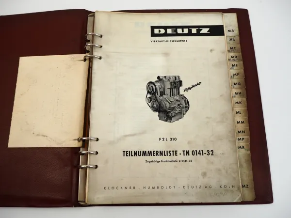 Deutz F2L 310 Dieselmotor Ersatzteilliste Teilenummernliste 1963/65