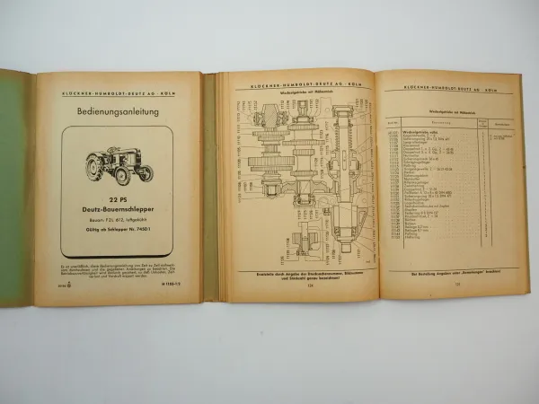 Deutz F2L 612 Bauernschlepper mit 22 PS Betriebsanleitung Ersatzteilliste 1956