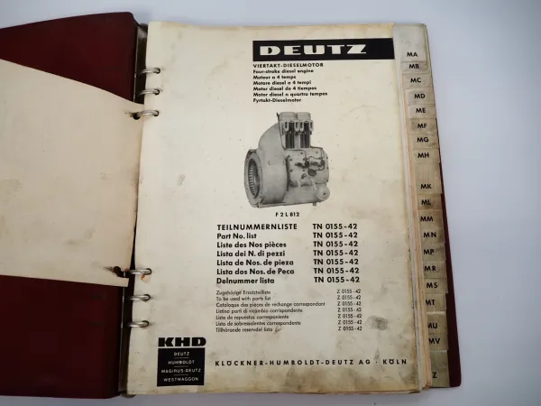 Deutz F2L 812 Motor für D25.2 D30 Ersatzteilliste Teilenummern 1969 TN0155-42