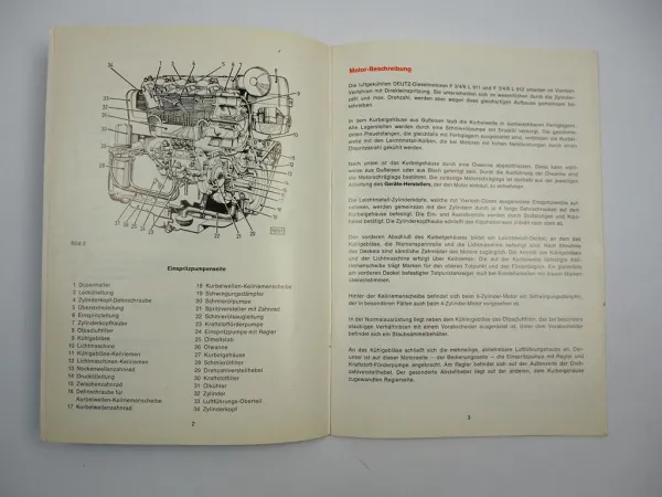 Deutz F3L F4L F6L 911 912 Motor Bedienungsanleitung Betriebsanleitung ca. 1970